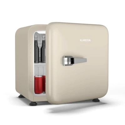 Immagine di Klarstein Audrey Evo 43L Minifrigo Rétro, Silenzioso: 40 dB, Termostato Meccanico, Sportello Reversibile, Mini Frigo da Camera &amp; Ufficio, Frigorifero Piccolo, Crema