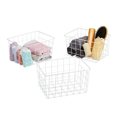 Immagine di Relaxdays Cestini in Metallo Portaoggetti, Set 3 Ceste Rettangolari, Contenitori, 15,5 x 28 20 cm, Decorativo, bianco