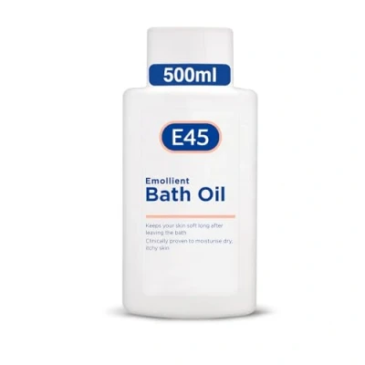 Immagine di E45 Bath Olio 500ml Emolliente da bagno per idratare la pelle secca Delicatamente morbida doccia Emollient senza sapone e profumo Dermatologicamente testato