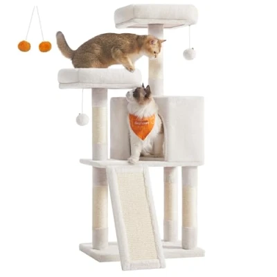 Immagine di Feandrea Albero per Gatti, Casetta da 115cm, Tiragraffi, Bianco Crema PCT141W02