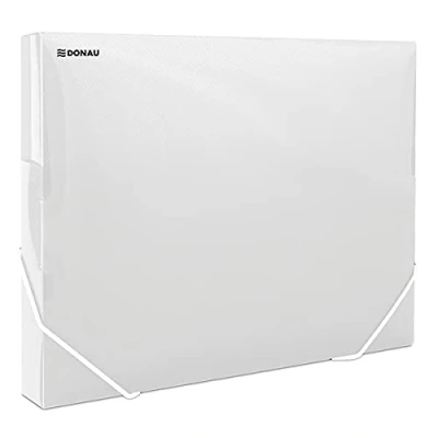 Immagine di DONAU 8545002PL 00 Scatola portadocumenti con tendicinghia angolare, in plastica/polipropilene, 700 μm, trasparente, per DIN A4, larghezza dorso 30 mm, ali laterali pieghevoli, ufficio e scuola
