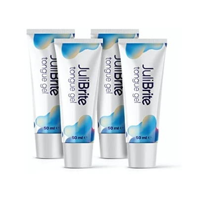 Immagine di Gel per lingua JuliBrite (50 ml) Aiuta a contrastare l&#039;alito cattivo (alitosi) bianca Alito fresco Raschietto Spazzolino Pulisci (confezione da 4)
