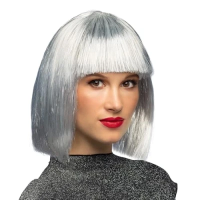 Immagine di Boland 86165 Parrucca per adulti Gigi Glamour, con orpelli, bianco argento, acconciatura bob, capelli sintetici, copricapo, carnevale, festa a tema