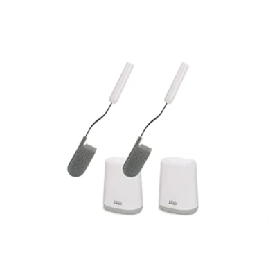 Immagine di Joseph Flex Lite Confezione da 2 Portascopino Igienico Sottile Bagno Spazzola WC, Spazzolone resistente, testa Flessibile, Setole Antigoccia, Anti Intasamento, Bianco/Grigio, Piccolo