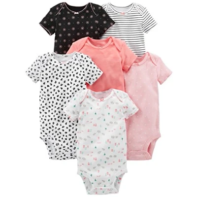 Immagine di Simple Joys by Carter&#039;s 6 Pack Short Sleeve Bodysuit Body, Rosa/Nero/Bianco, 0 3 Mesi (Pacco da 6) Bimba