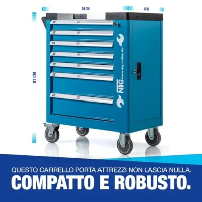 Immagine di Carrello portautensili da officina, cassetta degli attrezzi + attrezzi, 247 pezzi, con inserti in schiuma 7 cassetti di cui 6 utensili, riempiti morbidi effetto