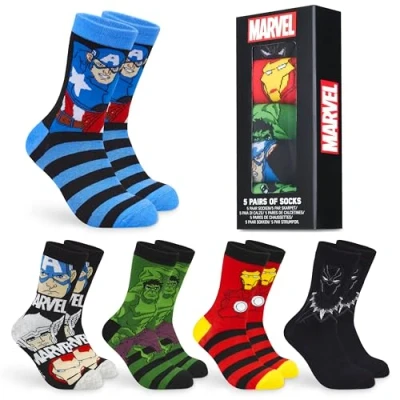 Immagine di Marvel Calzini Uomo 5 Paia Calze Supereroi Avengers Lunghe in Cotone Elasticizzato Taglia Unica Idea Regalo Gadget (Blu Multi, 39 44 EU)
