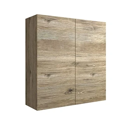 Immagine di Mama Store Pensile Doppio 2 Ante e Sistema di Apertura Push And Pull, Laminato, L. 68 X P. 22 H. 71 Cm, Legno ingegnerizzato, Quercia Bianco