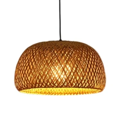 Immagine di Hobaca 12 &quot;Boho Rattan Lampada a Ciondolo, E27 Hardwired Plafoniera, Illuminazione Ciondolo Bambù Vimini Sospensione Per Cucina Isola Soggiorno Sala da Pranzo