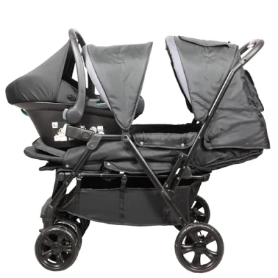 Immagine di Passeggino gemellare doppio BAMBISOL combinato + Seggiolino auto I size 4 ruote Nero
