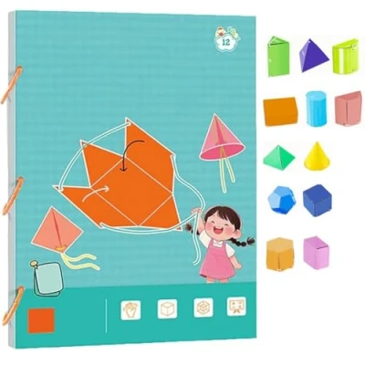 Immagine di Libro Di Apprendimento Della Geometria 3D Pull String, Geometrie per Principianti Con 9, 12, 15 Modelli Geometrici Solidi, Intreccio