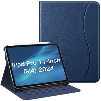 Immagine di FINTIE Custodia per iPad Pro 11 Pollici (M4) 2024 [Numero Modello: A2836/A2837/A3006] con Pencil Holder, Multi angli Slim Fit Folio Cover Case Pocket e Auto Sveglia/Sonno, Blu Scuro