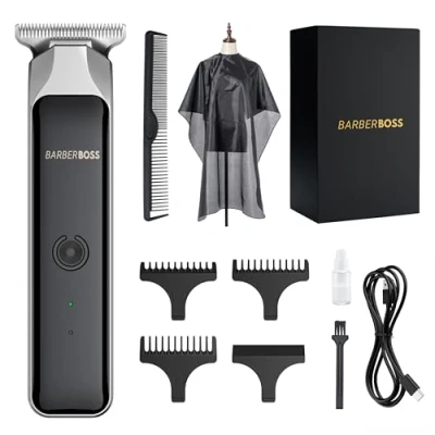 Immagine di BarberBoss Rasoio portatile per barba e capelli, tagliacapelli professionale uomo, ricaricabile via USB, luce rossa/verde, lama in acciaio inossidabile, QR 2090
