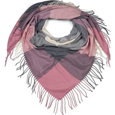 Immagine di styleBREAKER sciarpa da donna XXL quadrata con motivo principe di Galles e frange lunghe, invernale, stola, foulard 01017116, colore:Rosa grigio crema