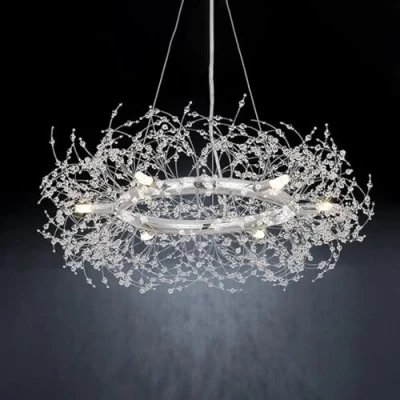 Immagine di EFPD Fuochi d&#039;artificio in cristallo argento, lampadario moderno per sala da pranzo, camera letto pranzo soggiorno ingresso guardaroba bagno cucina isola rotondo