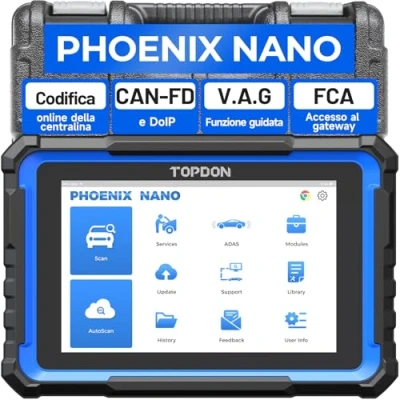 Immagine di TOPDON Dispositivo diagnostico Auto Phoenix Nano, OBD2 per tutti i veicoli, codifica unità di controllo, tutte le diagnosi sistema, controllo bidirezionale, 32+ Reset