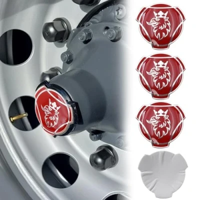 Immagine di 4 adesivi Griffin in alluminio per cerchioni di camion Scania, emblema adesivo (rosso e argento)