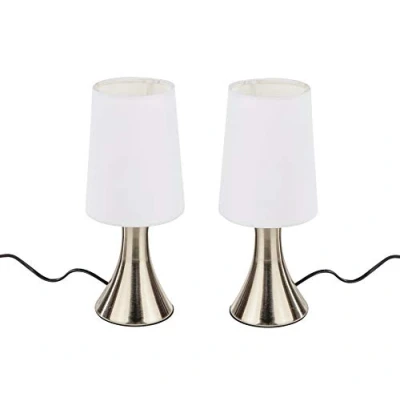 Immagine di Set di 2 lampade da comodino con funzione touch, acciaio inox/bianco