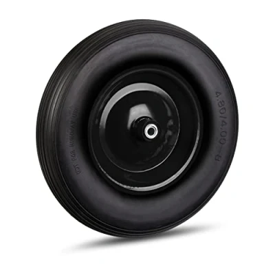Immagine di Relaxdays ruota per carriola 4.80 4.00 8, in gomma piena e cerchione acciaio, 3 adattatori, di ricambio a prova foratura, 100 kg, colore nero