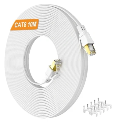 Immagine di Nowunke Cavo Ethernet 10 Metri, Alta Velocità Cat 8 Lan metri Bianco di Rete 40Gbps 2000MHz, Piatto Internet RJ45 Gigabit Schermato Patch per Switch, Router, Modem