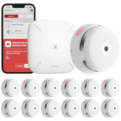 Immagine di Rivelatore di fumo Wi Fi X Sense, kit sicurezza domestica con stazione base SBS50, compatibile l&#039;app FS121