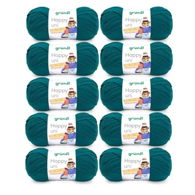 Immagine di Gründl Happy Uni (Filato per Maglieria e Uncinetto con Carattere Simile alla Lana in 100% poliacrilico, Anti Pilling, 100 g / 250 m, Dimensioni dell&#039;ago: 4 5, 10 x g), Petrol