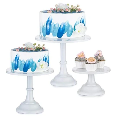 Immagine di Nuptio Alzata per Torta da 3 Pezzi con Cake Stand in Metallo, Portabicchieri Dessert Design Semplice, Bianca