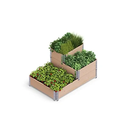 Immagine di Upyard Trapuntato Moderna aiuola rialzata in pallet modulare e multilivello legno naturale per giardino terrazza, 120 x 80 58,5, marrone