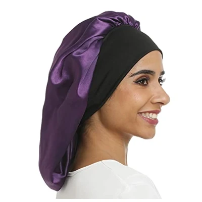 Immagine di SENGTERM Berretto da Notte con Elastico in Seta Cuffia per Capelli Cappuccio Raso Traspirante Cappello Lunghi Cofano Copricapo Largo
