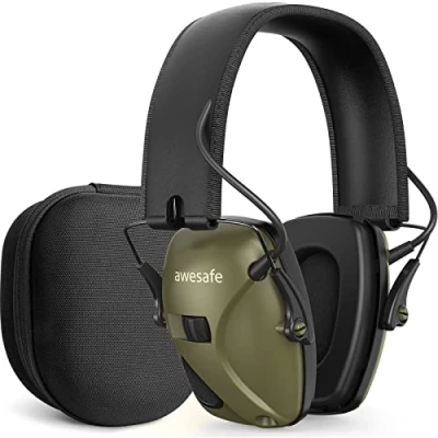 Immagine di awesafe Cuffie da Tiro Elettronico Antirumore per e Caccia, Amplificazione Sonora Riduzione del Rumore, Viene con custodia rigida protettiva,NRR 24dB, Verde