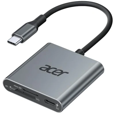 Immagine di acer Lettore di Schede SD 4.0 con 100W PD, UHS II USB C 312M/S, Adattatore Memoria Esterna Micro Compatibile iPhone series 15/16, iPad pro ecc.