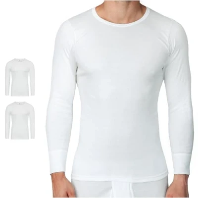 Immagine di SES Maglietta a maniche lunghe da uomo, confezione 2 pezzi, S 4XL, costine sottili, lunghe, in cotone di alta qualità, misto poliestere, bianco,