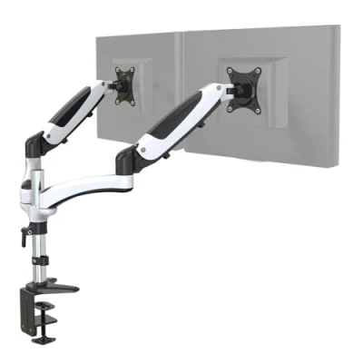 Immagine di hjh OFFICE Supporto per monitor a 2 bracci, 15 27 pollici, VM MG2, in alluminio bianco/nero, braccio porta con molla gas, portata fino 8 kg, 802020