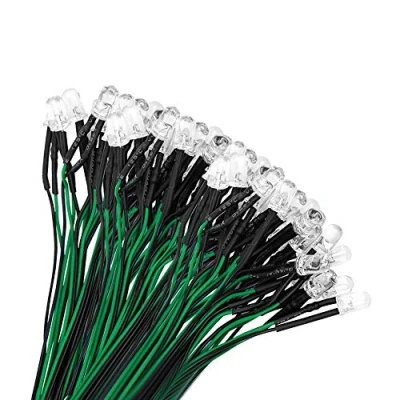 Immagine di YIXISI 50 Pezzi 5mm Diodo ad Emissione Luminosa LED, Precablata 12V 20cm, per Trasformazione e Illuminazione di Circuiti Automobilistici, Modellazione Prototipi, Verde