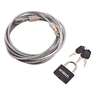 Immagine di Amtech T1695 Cavo di Sicurezza e Lucchetto, Multicolore, 3 m x 4 mm