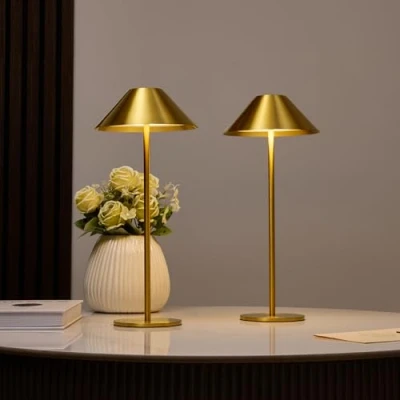 Immagine di Bojim Lampada da Tavolo Senza Fili, Lampade LED USB Ricaricabile Batteria Touch Luci, Lamp Battery Wireless Design Luce, per Comodino Camera Esterno, Metallo, IP54, Oro, 2 Pezzi