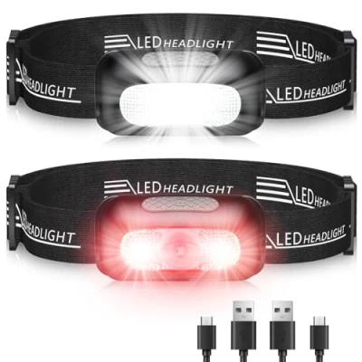 Immagine di EOIWUY Torcia Frontale LED Ricaricabile, 2 Pezzi Lampada Super Luminosa con 5 Modalità (Luce Rossa e Bianca), Impermeabile &amp; 60 Regolabile da Testa per Campeggio/Trekking/Corsa