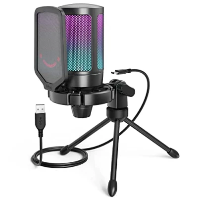 Immagine di FIFINE USB Microfono per PC Gaming PS5, RGB a Condensatore da Tavolo con Pulsante di Silenziamento, Filtro Anti Pop e Supporto Antiurto Streaming Podcasting Youtube Skype