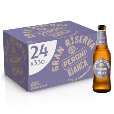 Immagine di Peroni Birra Gran Riserva Bianca, Cassa Con 24 Birre In Bottiglia Da 33 Cl, 7.92 L, Dal Gusto Aromatico E Fresco, Gradazione Alcolica 5.1% Vol