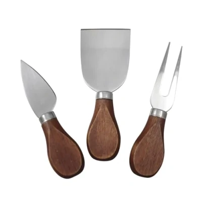 Immagine di Fackelmann 40912 Set 3 Accessori per Formaggio, con Manico in lagno di Acacia e Parte Funzionale Acciaio, 2,5 x 7,9 33,5 cm, Sybaris, (Colore: Argento), quantità: 1 Pezzo, Inossidabile