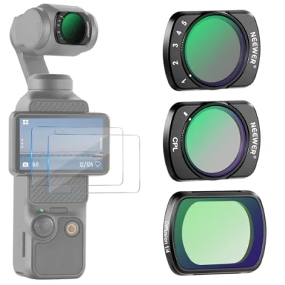 Immagine di NEEWER Set 3pz Filtri Magnetici ND2 32, 1/4 Black Diffusion e CPL Filtro Compatibile con DJI Osmo Pocket 3, Accessori Action Camera 2 Protezioni Schermo Vetro Temperato Multistrato/Vetro Ottico HD