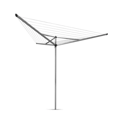 Immagine di Brabantia Stendibiancheria ad Ombrello Essential 30m di Spazio per Stendere Corde Resistenti ai raggi UV con Profilo Antiscivolo Incluso Picchetto in Plastica (35mm) Metallic Grey ø 271cm