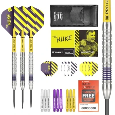 Immagine di Target Darts Luke Littler 80% Tungsten Steel Tip Set, 22G Kit di Freccette Professionali, Alberi PRO Grip, voli Ultra, Portafoglio per Incluso Accessori