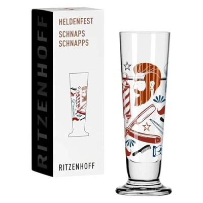Immagine di Ritzenhoff 1061011 Bicchiere da liquore 40 ml, serie Heldenfest, motivo n. 11 Barber rotondo e multicolore, Made in Germany, rame, blu, rosso, nero