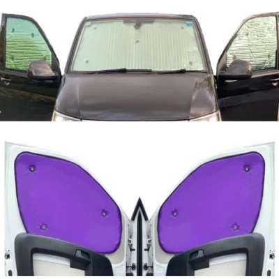 Immagine di Parasole Parabrezza Auto Interno Compatibile con Renault Trafic (2000 2014)(Set Anteriore) Dorso Viola,Reversibile e Termico