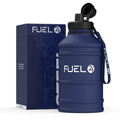 Immagine di Fuel24 borraccia in metallo da 1,3 l/2,2 l, resistente, a prova di perdite, senza BPA, 1 l e 2 acciaio inox (2 litri), bottiglia grande palestra per uomini, sportiva, viaggi,