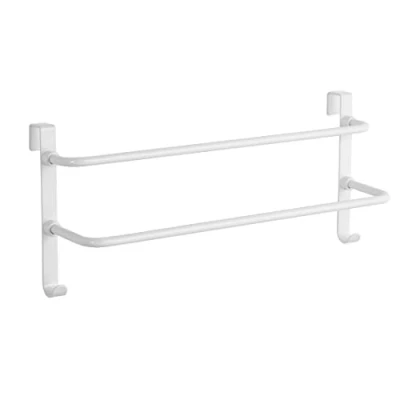 Immagine di EMKE portasciugamani doppio, da bagno sopra la porta appendere con ganci, in acciaio inox ampio spazio per cucina, WC, hotel, doccia, termosifone, bianco