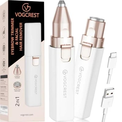 Immagine di Rasoio per viso donna: elettrico 2 in 1 il e le sopracciglia luce LED integrata la rimozione dei peli del delle labbra corpo (Bianco)
