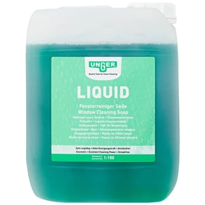 Immagine di Detergente liquido per vetri UNGER (5 litri, concentrato, rapporto di miscelazione 1:100, pH neutro, senza aloni, chiusura sicurezza, scala dosaggio) FR500