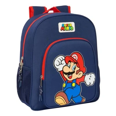 Immagine di SUPER MARIO WORLD Zaino scuola per bambini, adattabile a carrozzina, ideale bambini in età scolare, comodo e versatile, qualità resistenza, 32 x 12 38 cm, colore Blu navy,